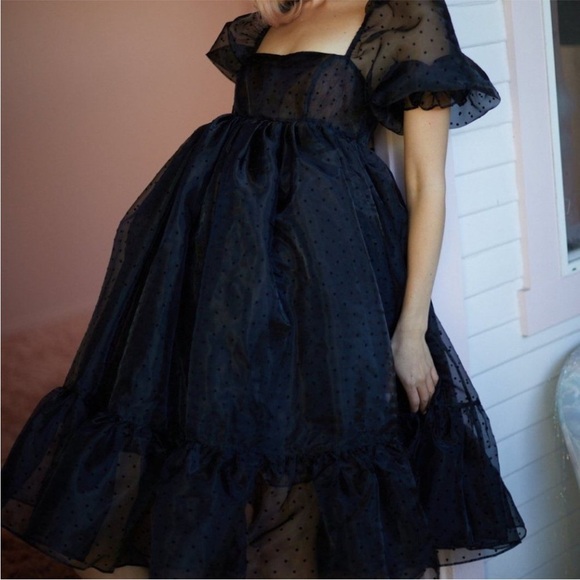 Selkie Caviar French Puff Dress Midi Black Polka Dot Organza XL NWT - Picture 10 of 14